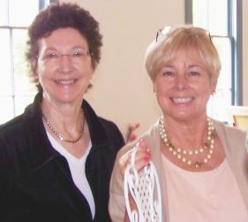 Lynn Harding (left) and Marsha Fottler welcome Historical Society supporters and members to the Conversations at the Crocker.