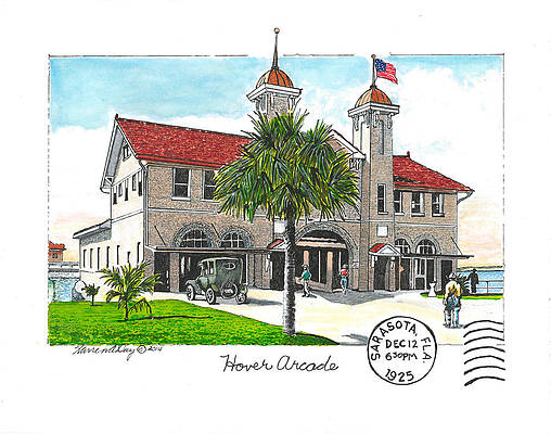 Warren Day's sketch of Hover Arcade, Sarasota FL, in the 1920's